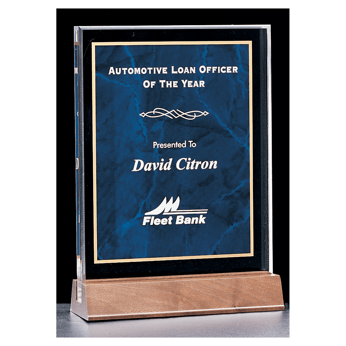 6" x 8 5/8 " Sapphire Marble Acrylic Award with American Walnut Base