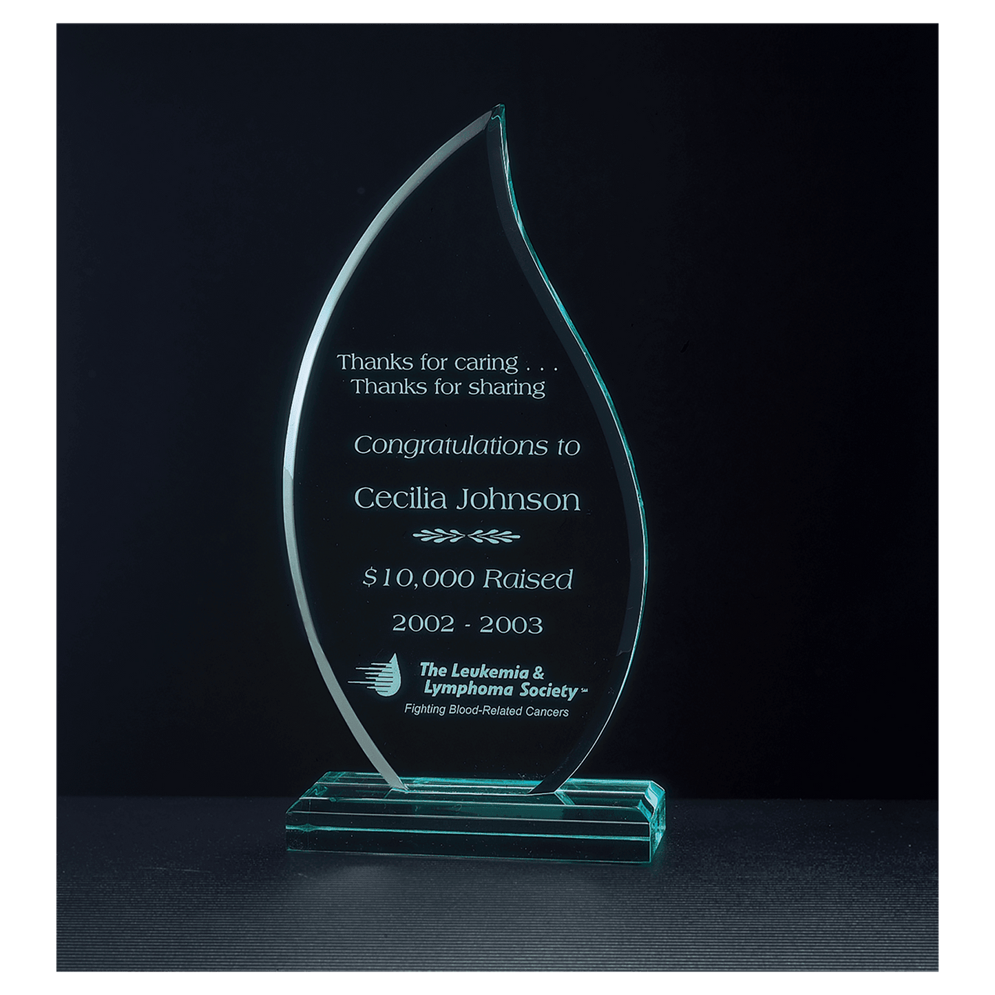 3 9/16" x 7 3/4" Flame Series Jade Acrylic Award