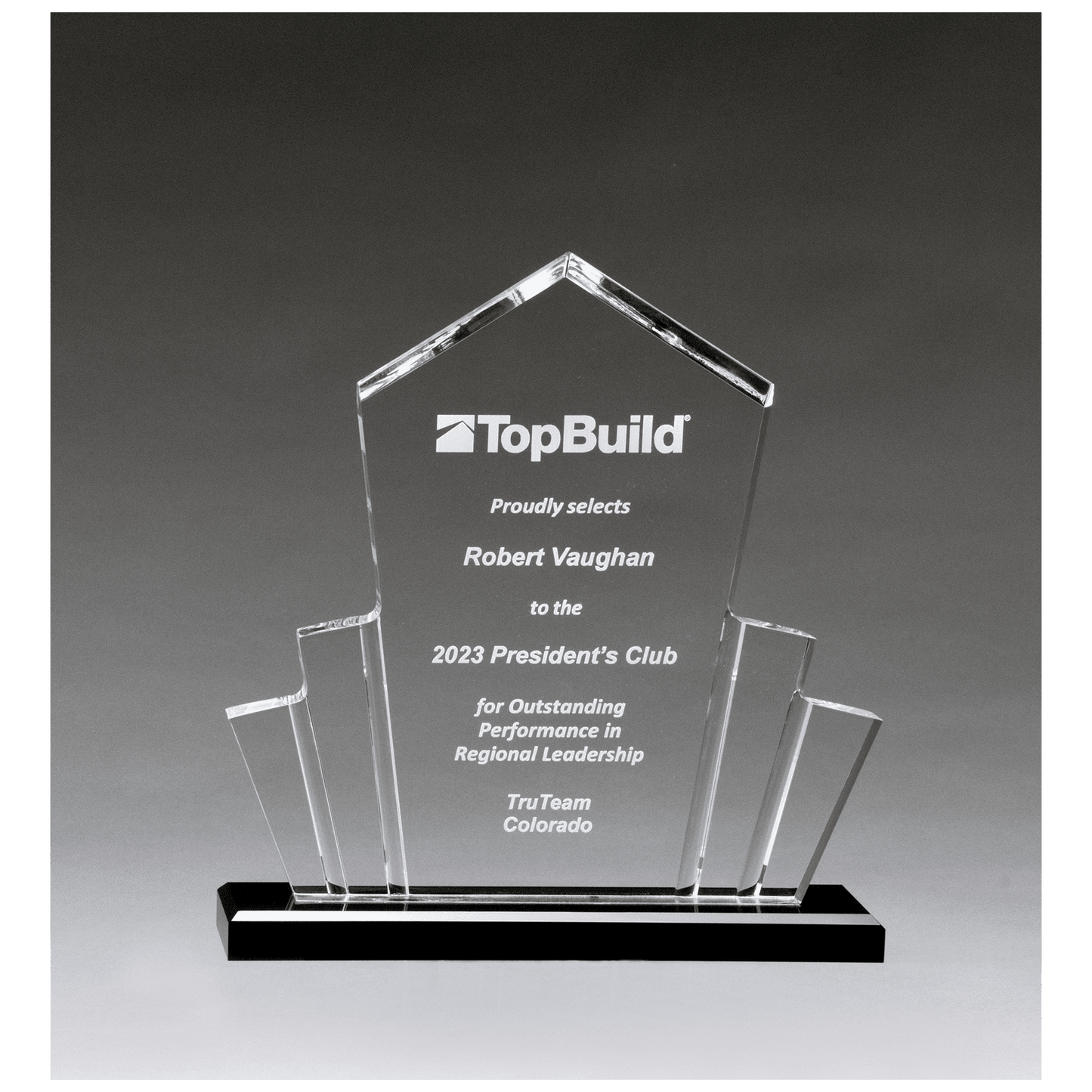 10" x 10 3/4" Large Tower Spotlight Clear Acrylic with Black Acrylic Base.