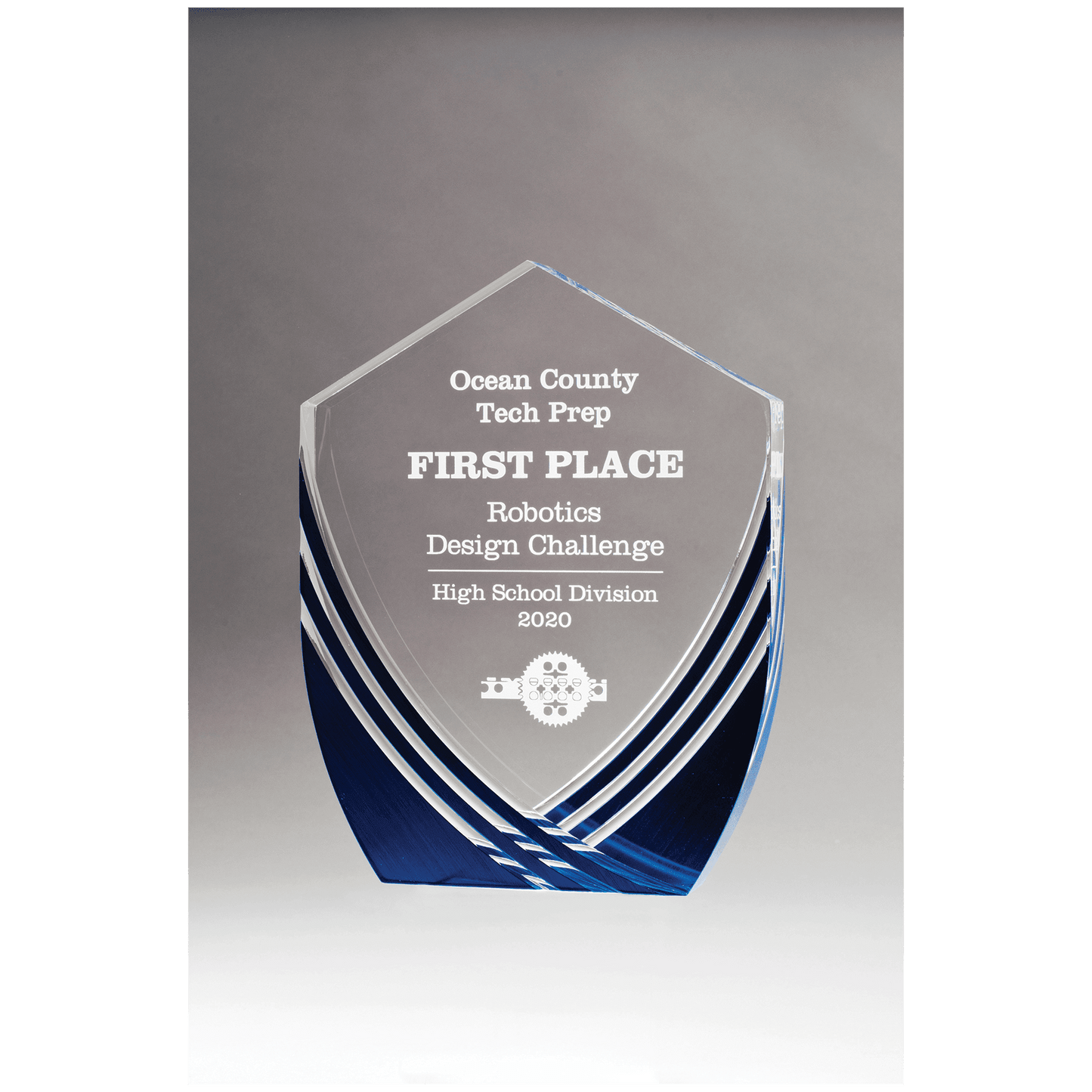 5 3/4" x 7 1/2" Shield Series Clear Acrylic with Polished Score Lines and Blue Metallic Accent