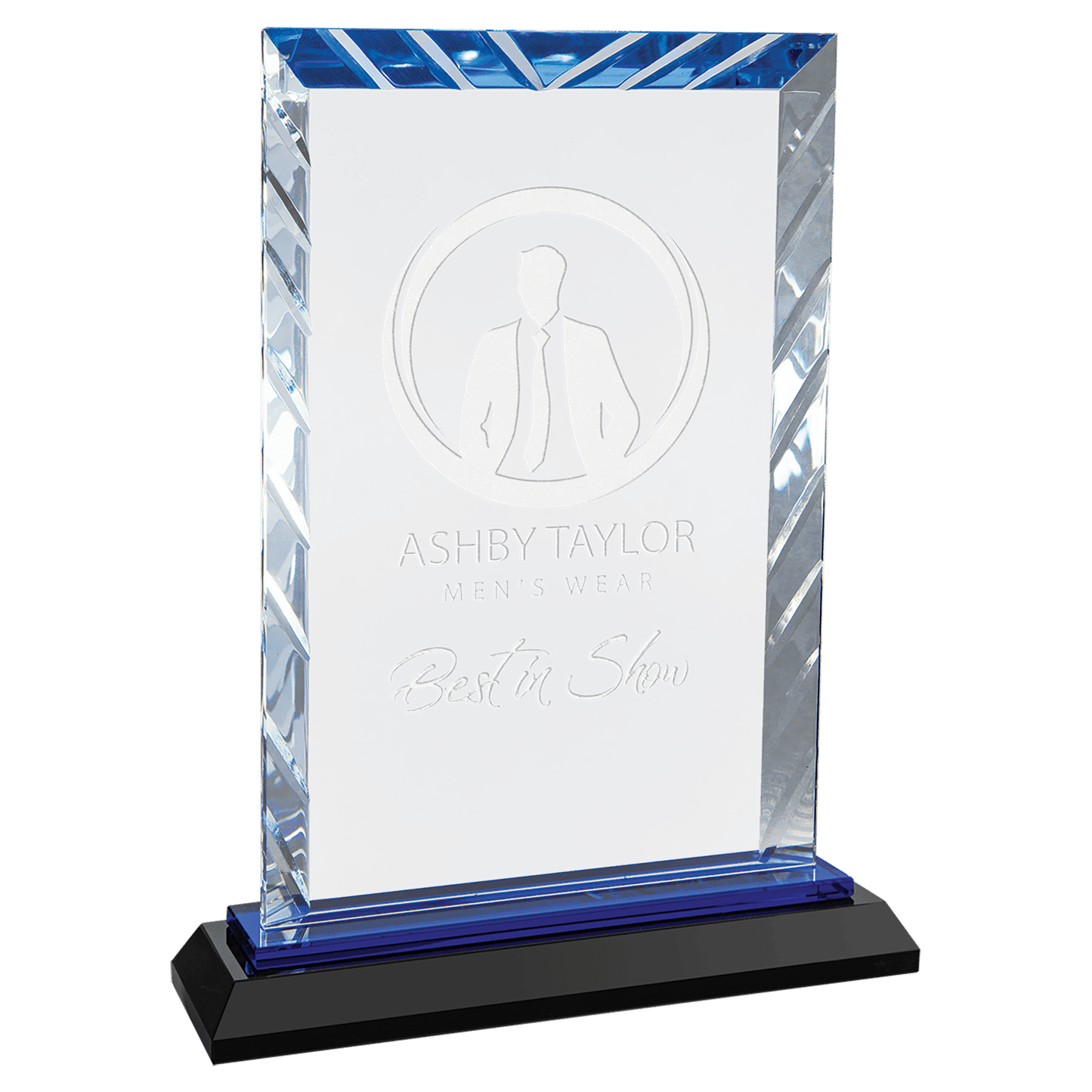 Clear Rectangle Accent Glass on Black and Blue 8" Reflective Base