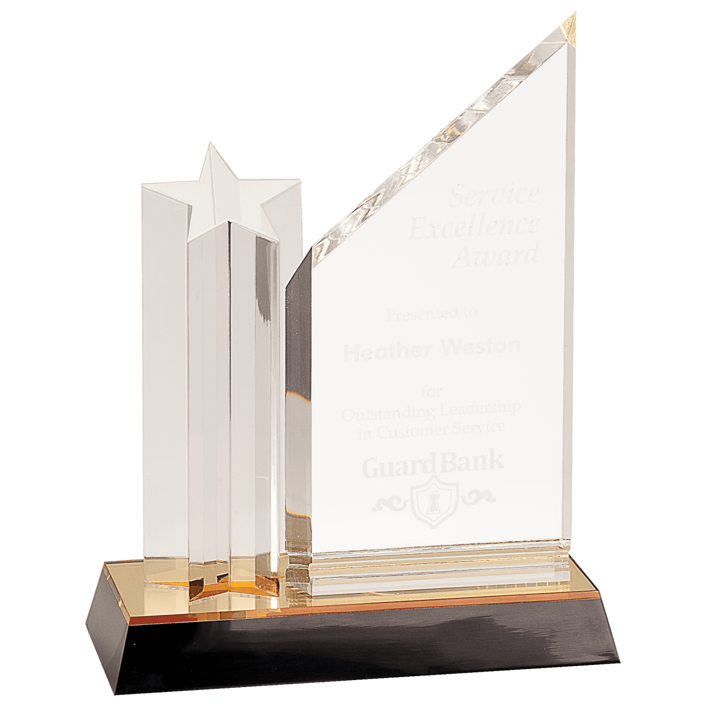 9" Clear Star Column Acrylic with Clear Plaque and Gold/Black Base