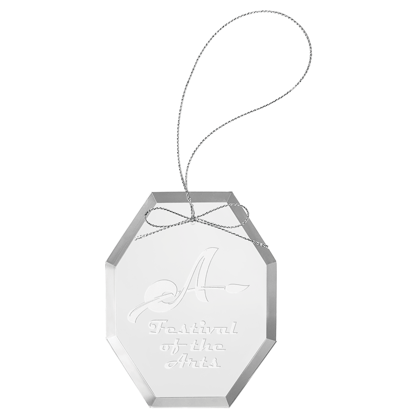 3 3/4" Clear Octagon Glass Ornament with Silver String