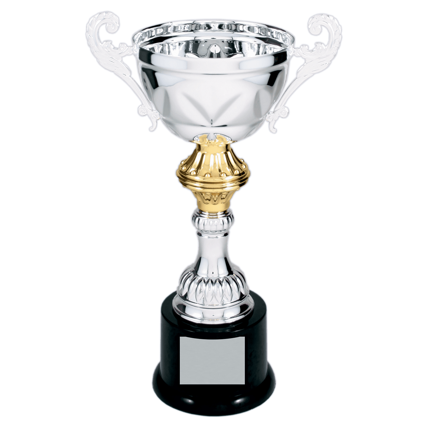 Silver 10" Completed Metal Cup Trophy on Plastic Base