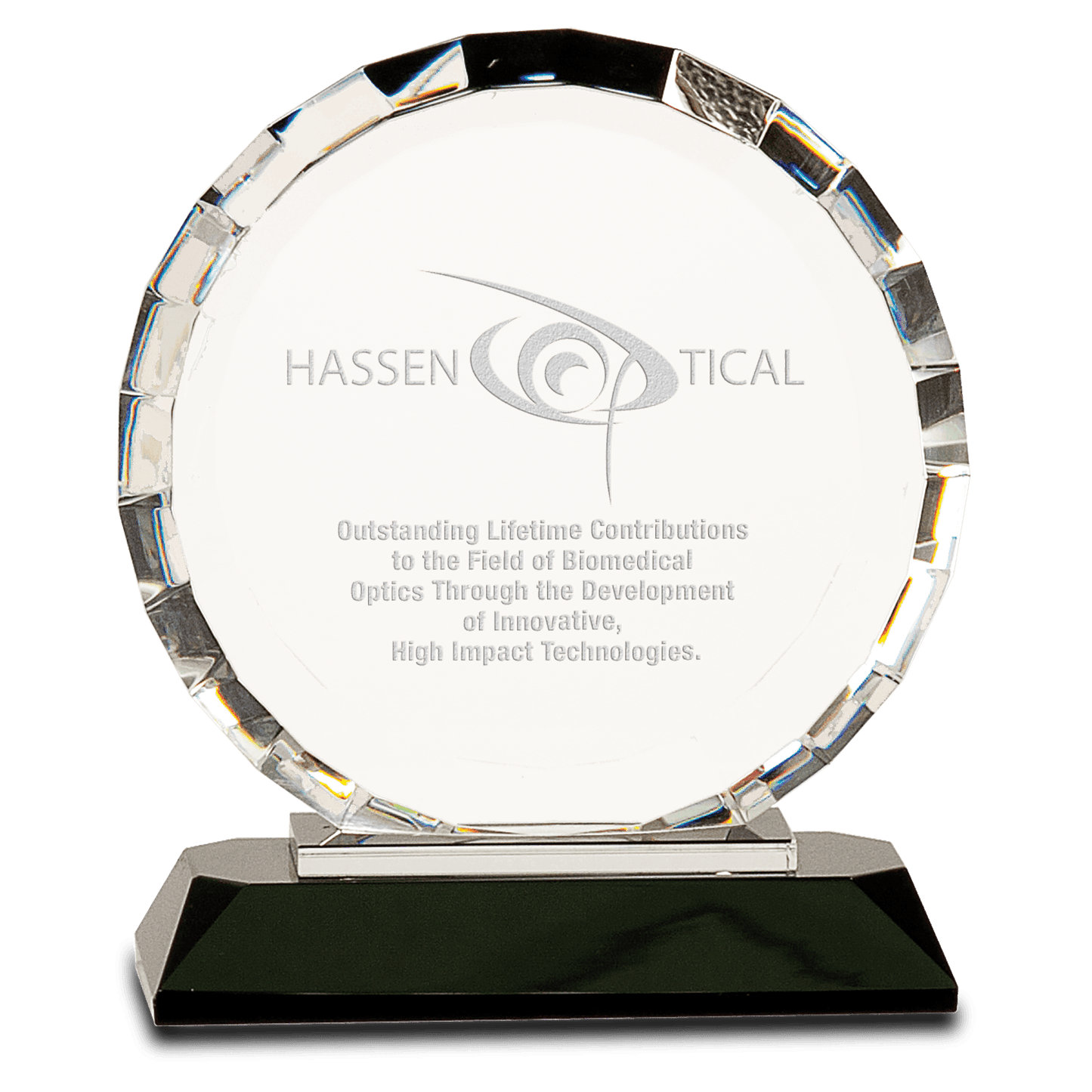 5 1/2" Clear Crystal Round with Rectangle Facets on Black Crystal Base