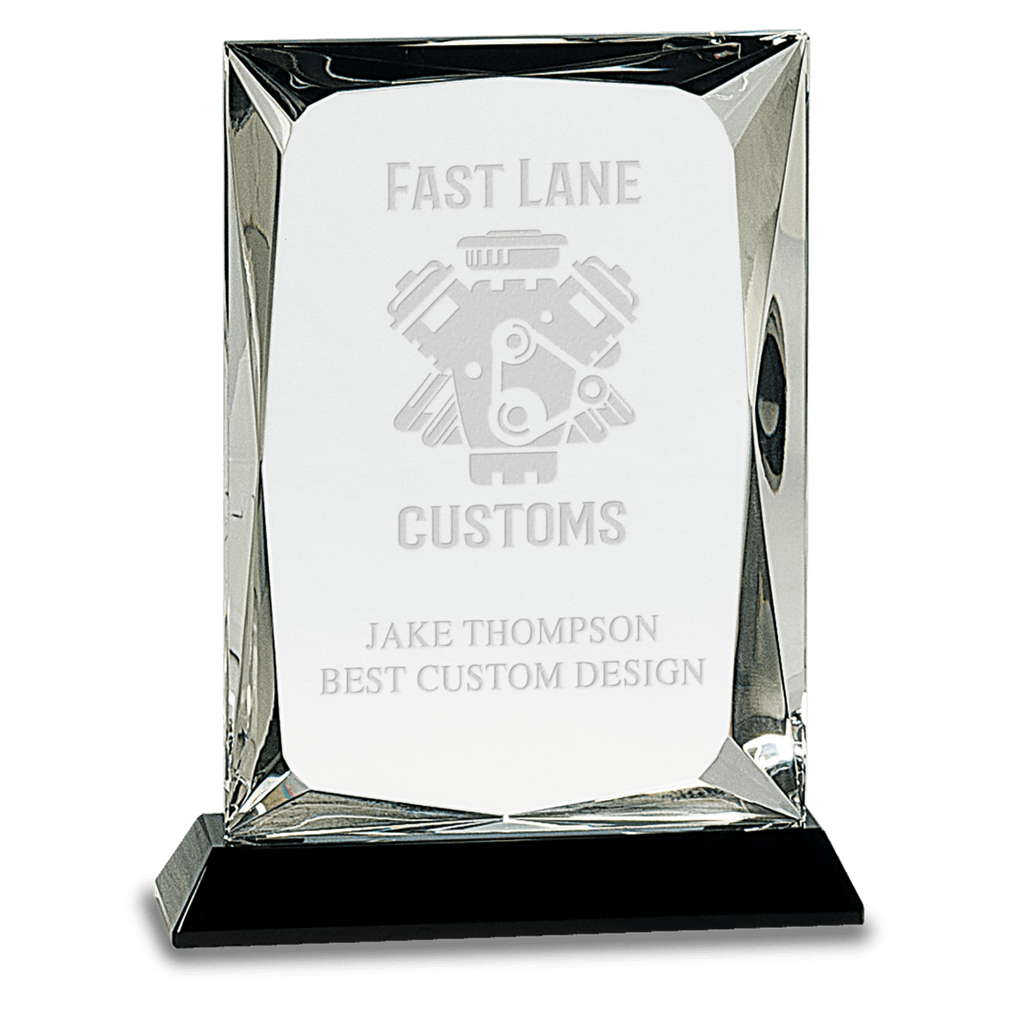 7" Clear Crystal Rectangle on Black Base