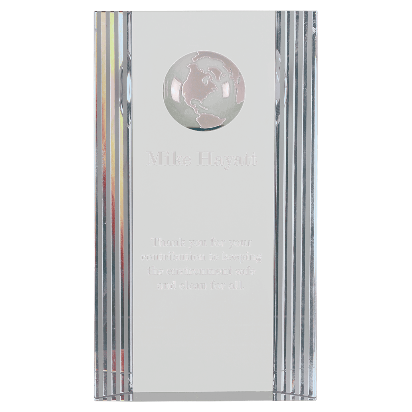 7 3/4" Clear Crystal Rectangle with Globe Etching