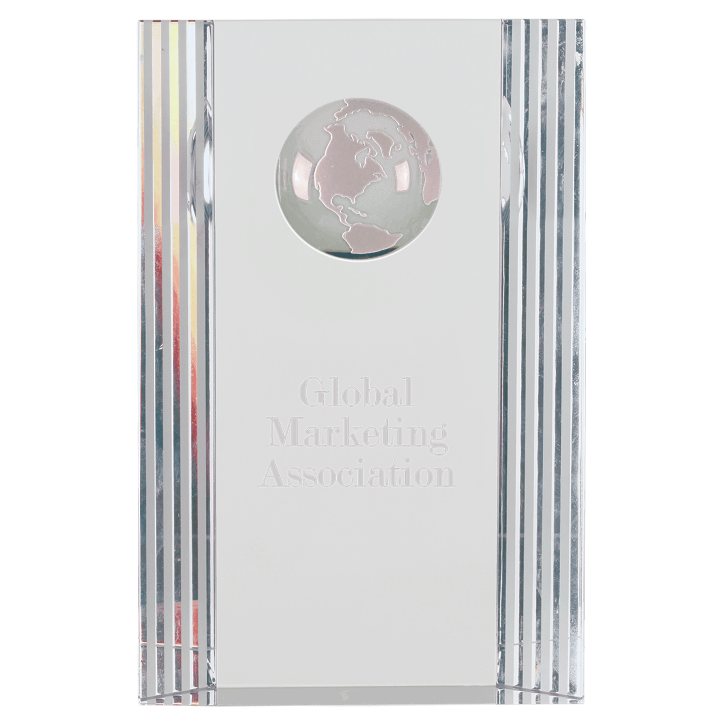 6 1/2" Clear Crystal Rectangle with Globe Etching