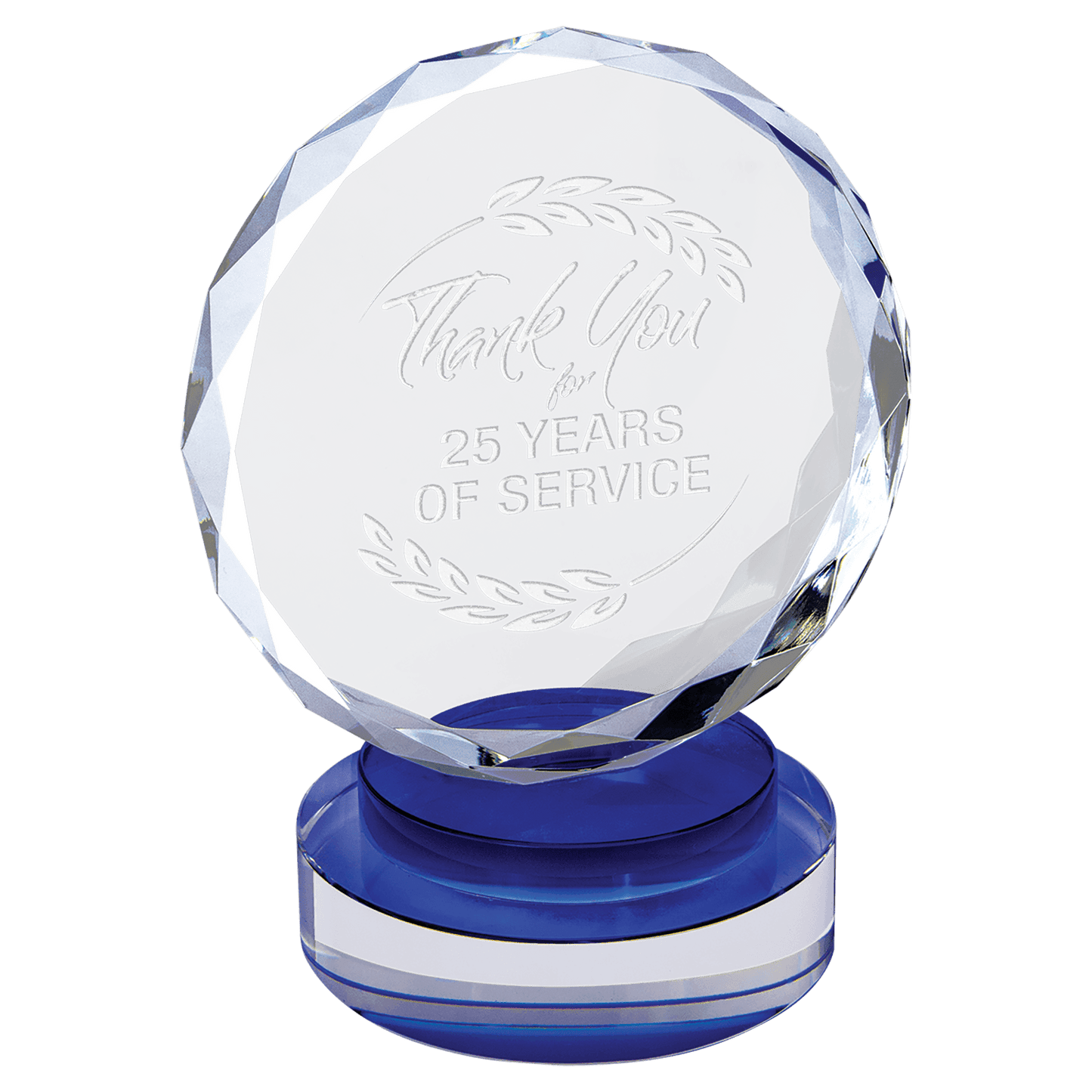 Blue & Clear 6" Round Facet Crystal on Round Base