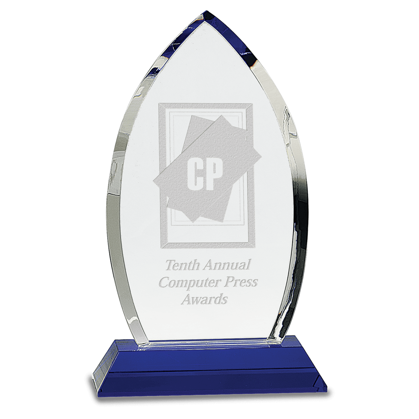 10" Crystal Oval on Blue Pedestal Base