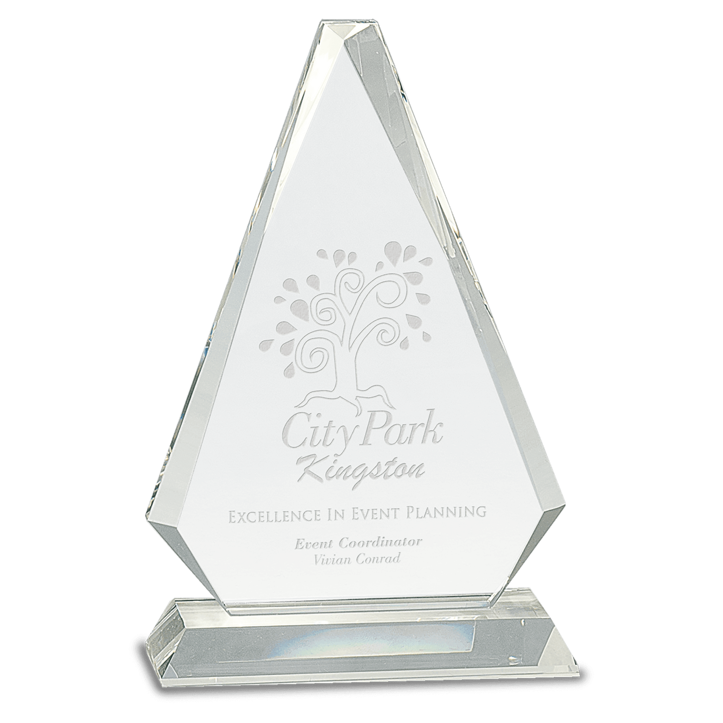 9 1/4" Clear Crystal Triangle on Clear Pedestal Base