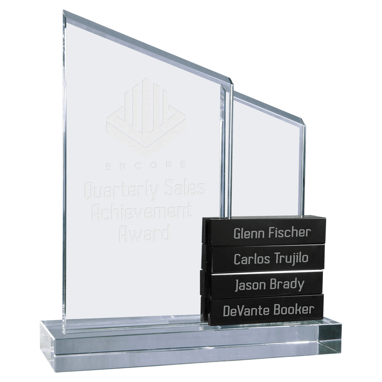 8" x 9" Crystal Perpetual Standup on Clear Base with 4 Black Crystal Blocks