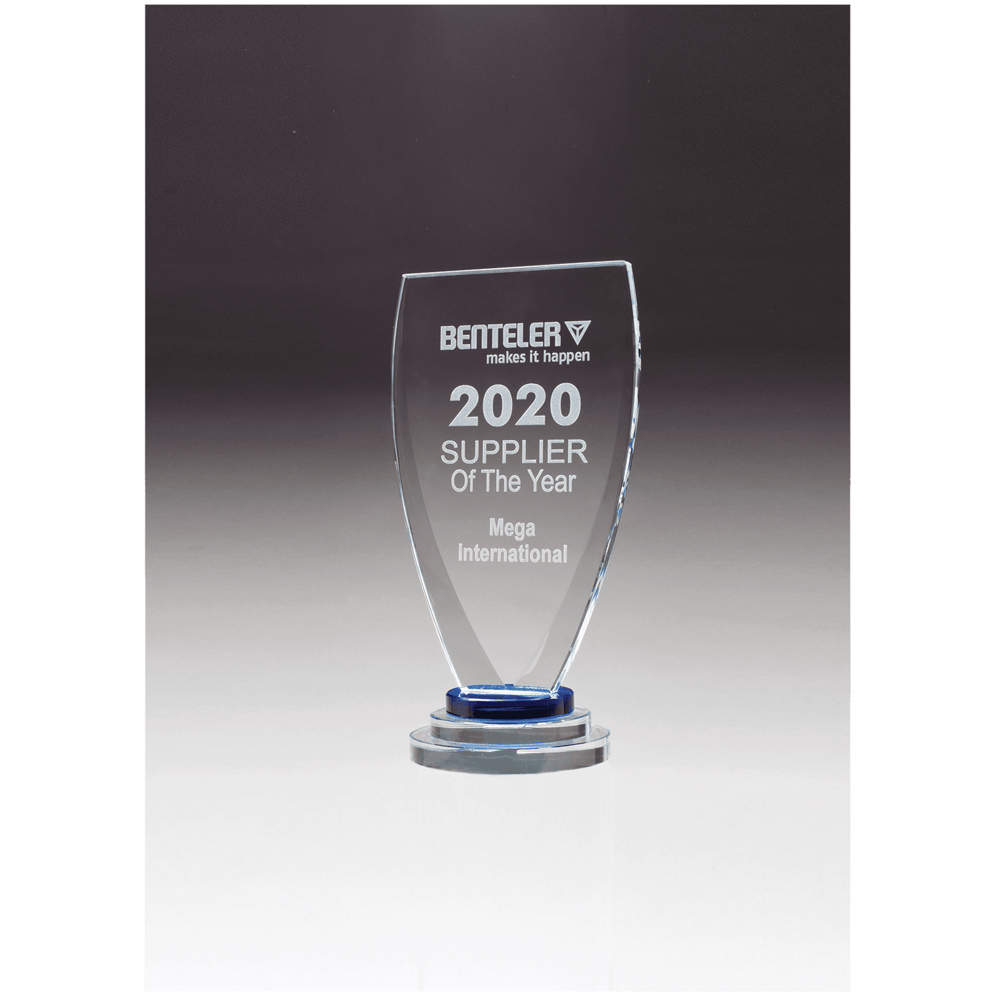 4" x 8 1/4" Chalice Series Sapphire Glass Award with Blue and Clear Glass Pedestal Base