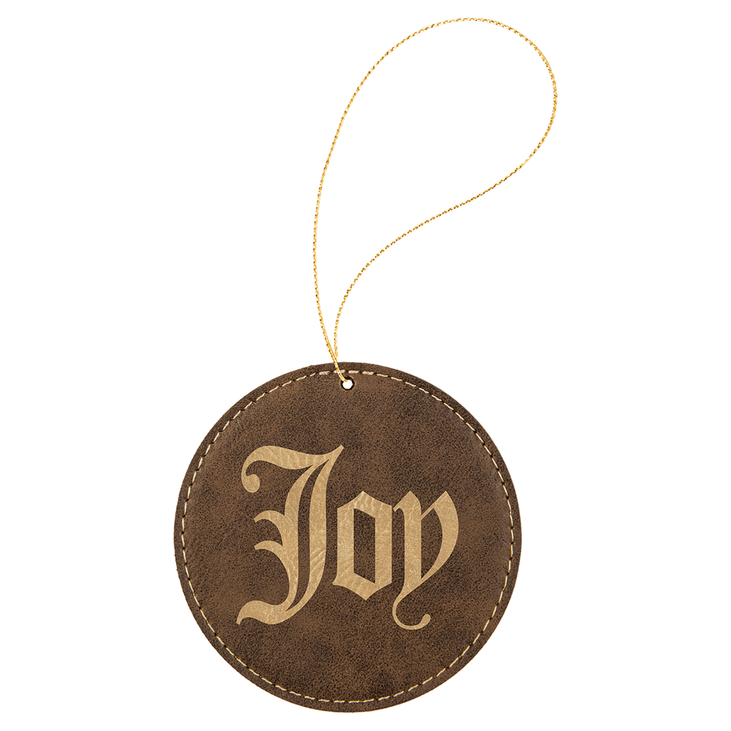 Rustic/Gold Laserable Leatherette Round Ornament with Gold String