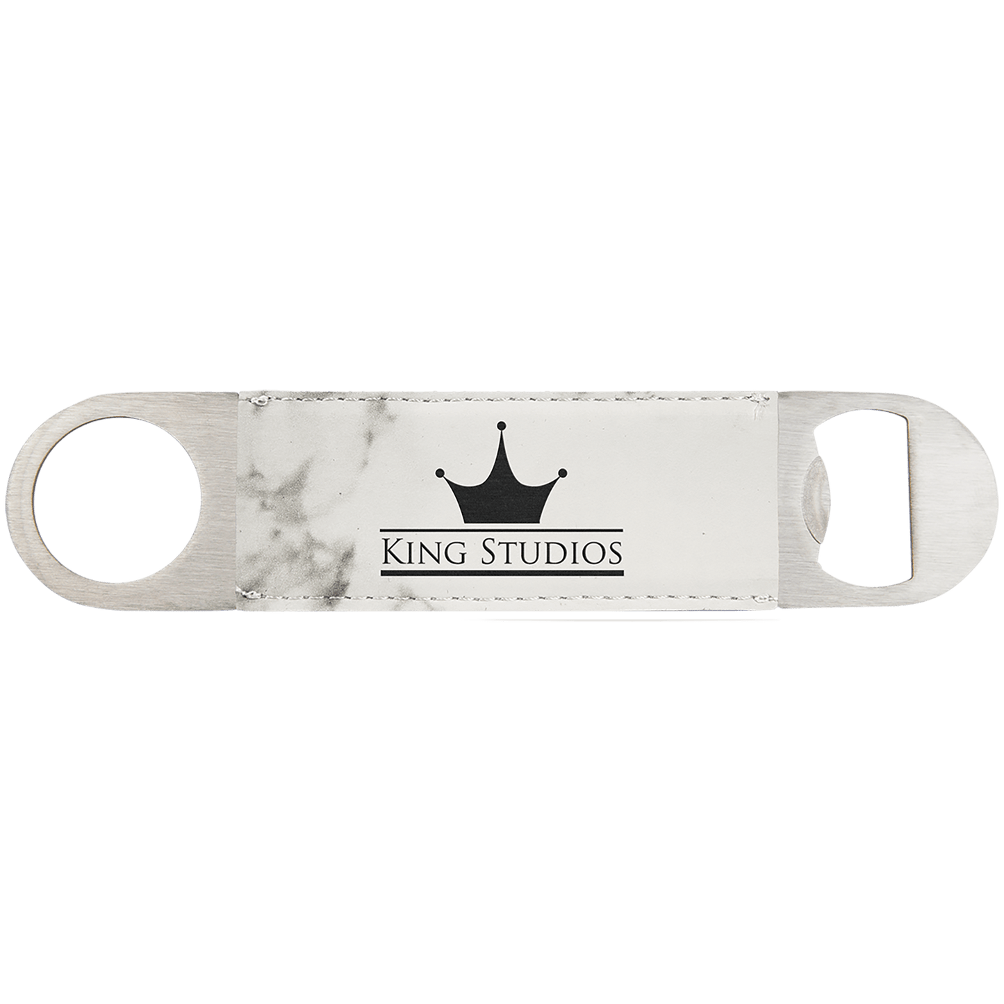 1 1/2" x 7" White Marble Laserable Leatherette Bottle Opener