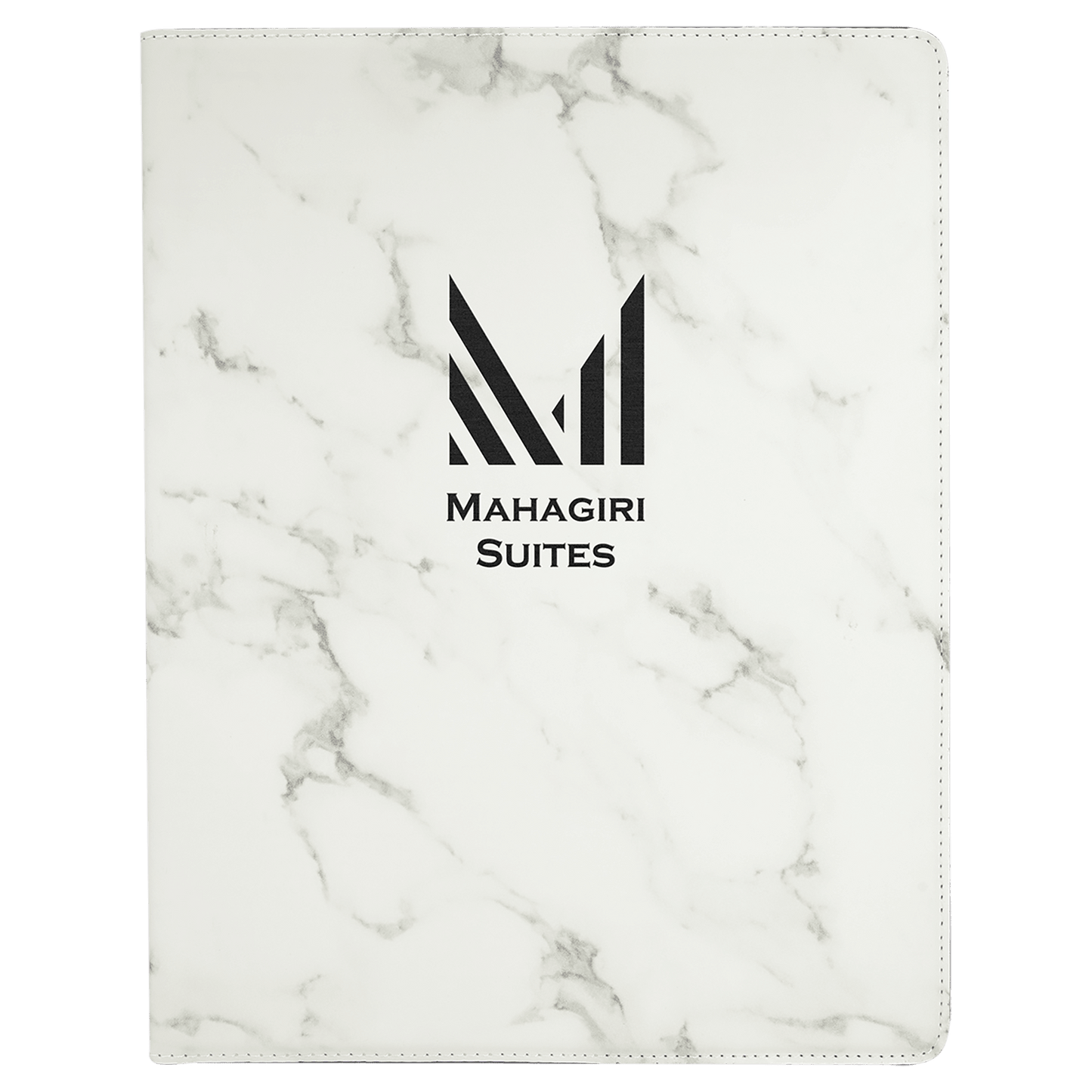 9 1/2" x 12" White Marble Laserable Leatherette Portfolio with Notepad