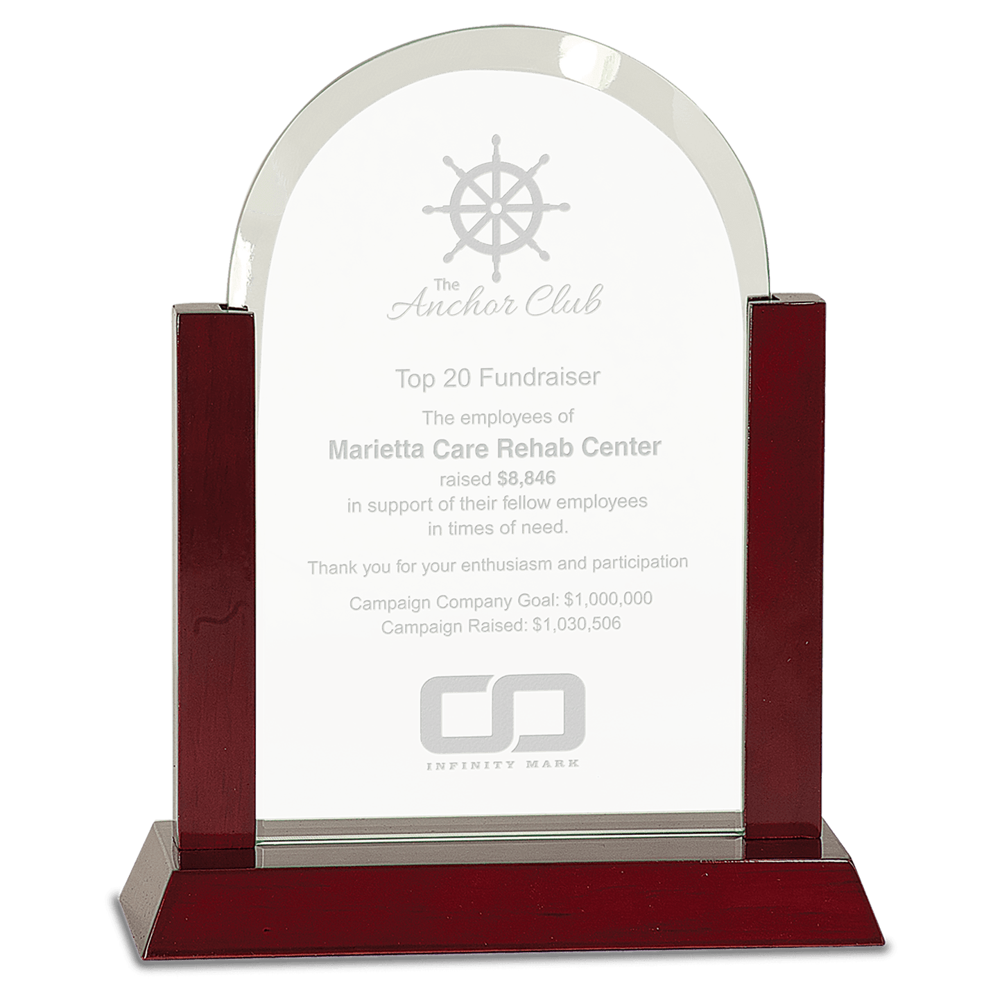 9" Gateway Jade Dome Glass Award with Rosewood Finish Base