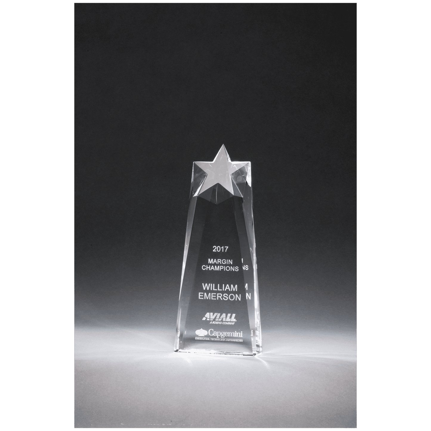 2 1/2" x 7 1/2" x 1 1/2" (Tapered) Star Trophy Carved From a Block of Crystal