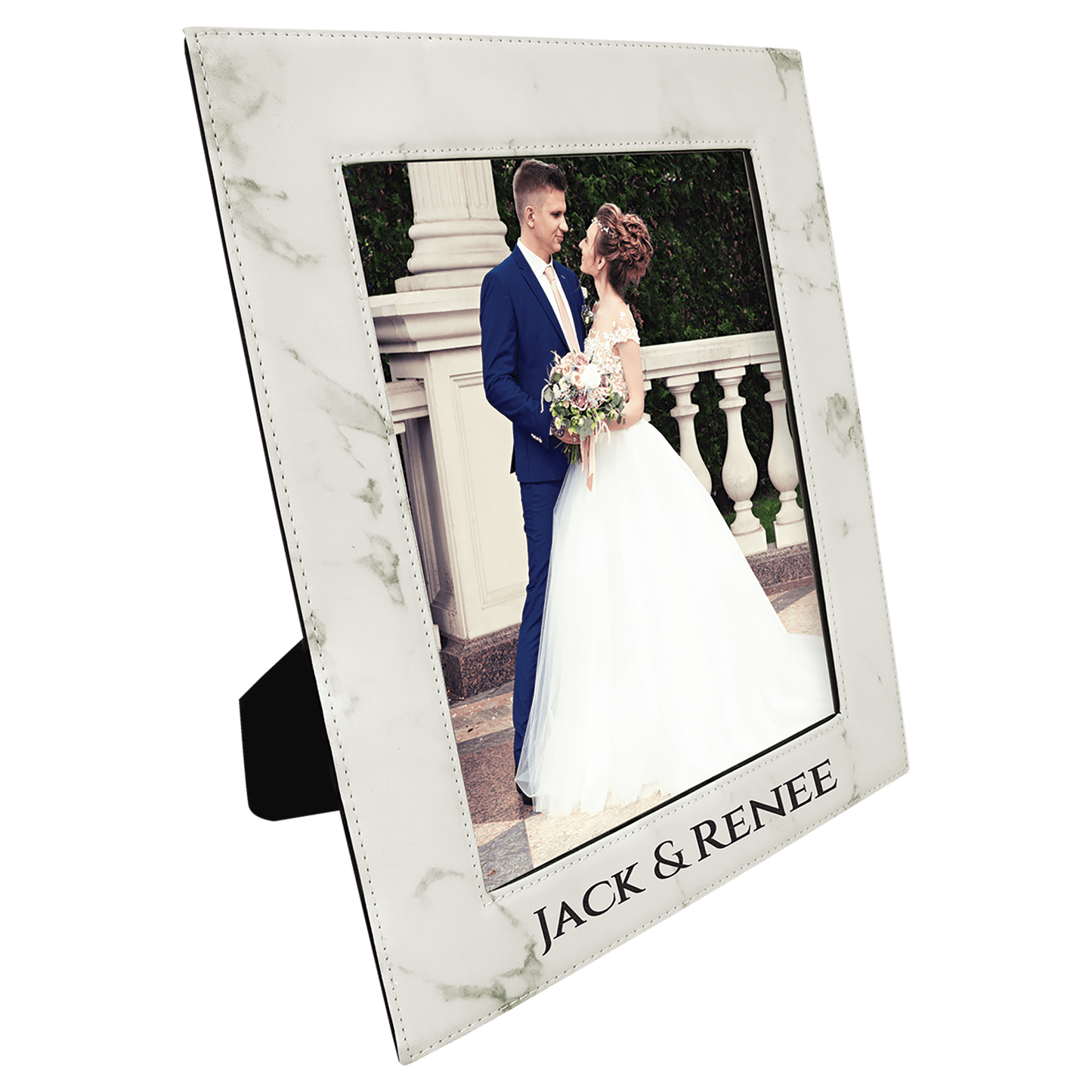 8" x 10" White Marble Laserable Leatherette Photo Frame