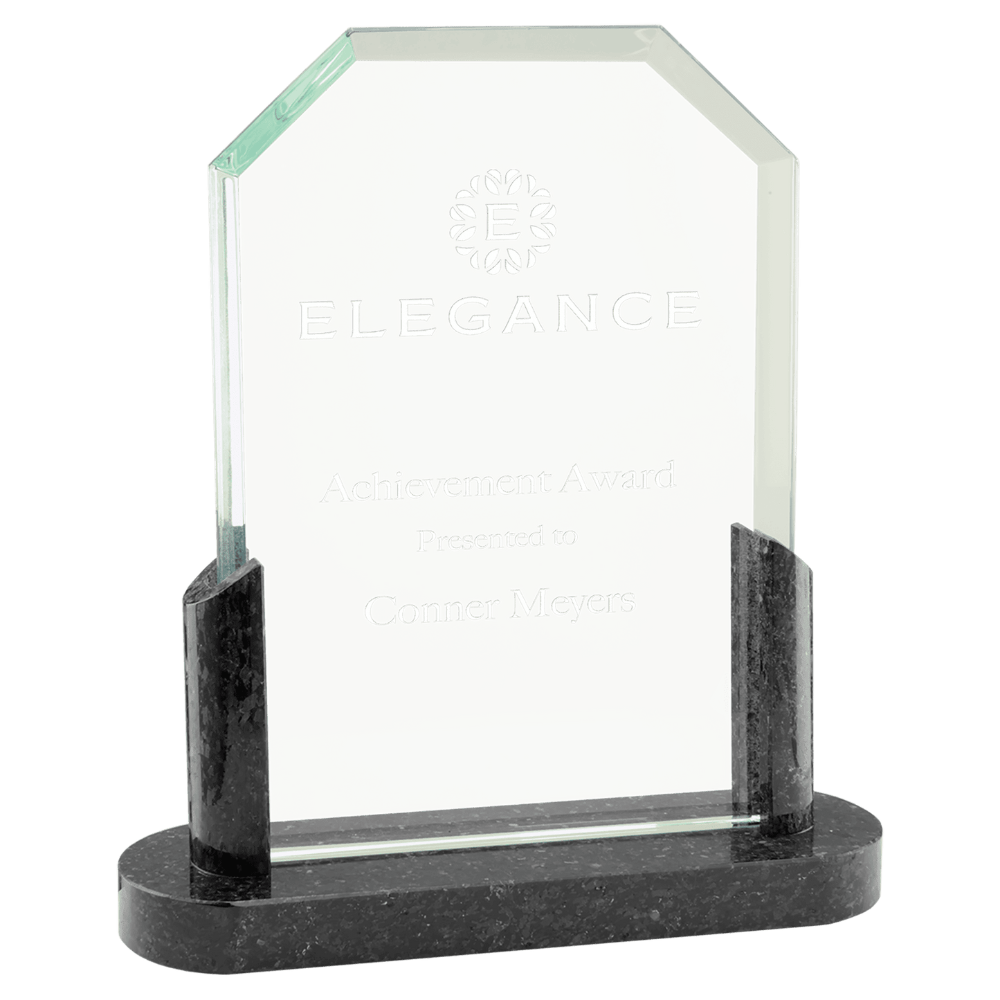 7" Clipped Corners Glass with Black Marble Base