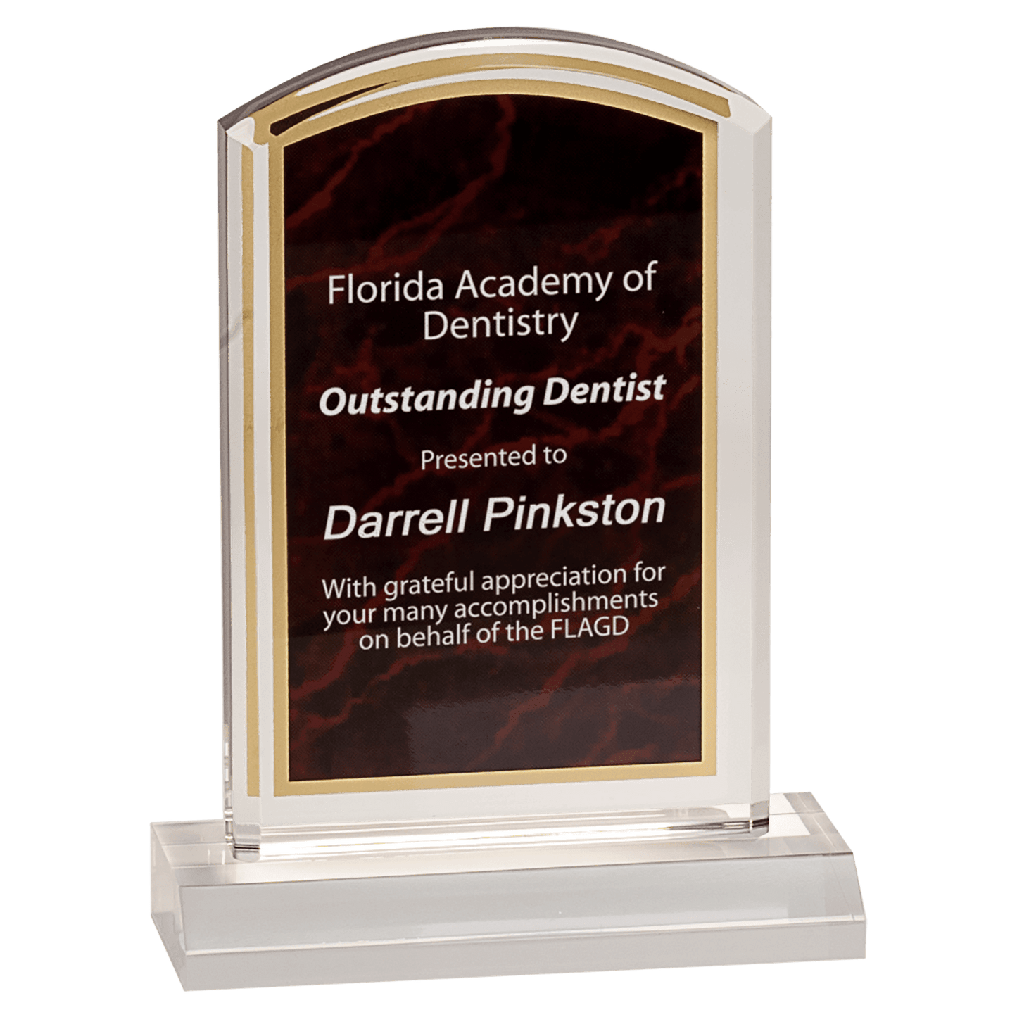 Red 4" x 6" Marbleized Acrylic with 5" Base