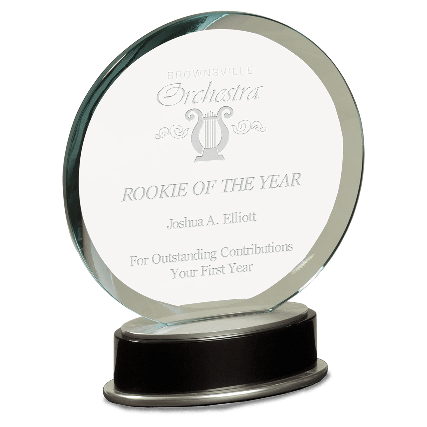 7 1/4" Jade Round Metro Glass with Silver and Black Piano Finish Base