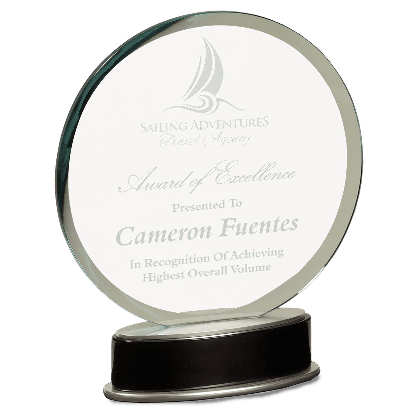 9" Jade Round Metro Glass with Silver and Black Piano Finish Base