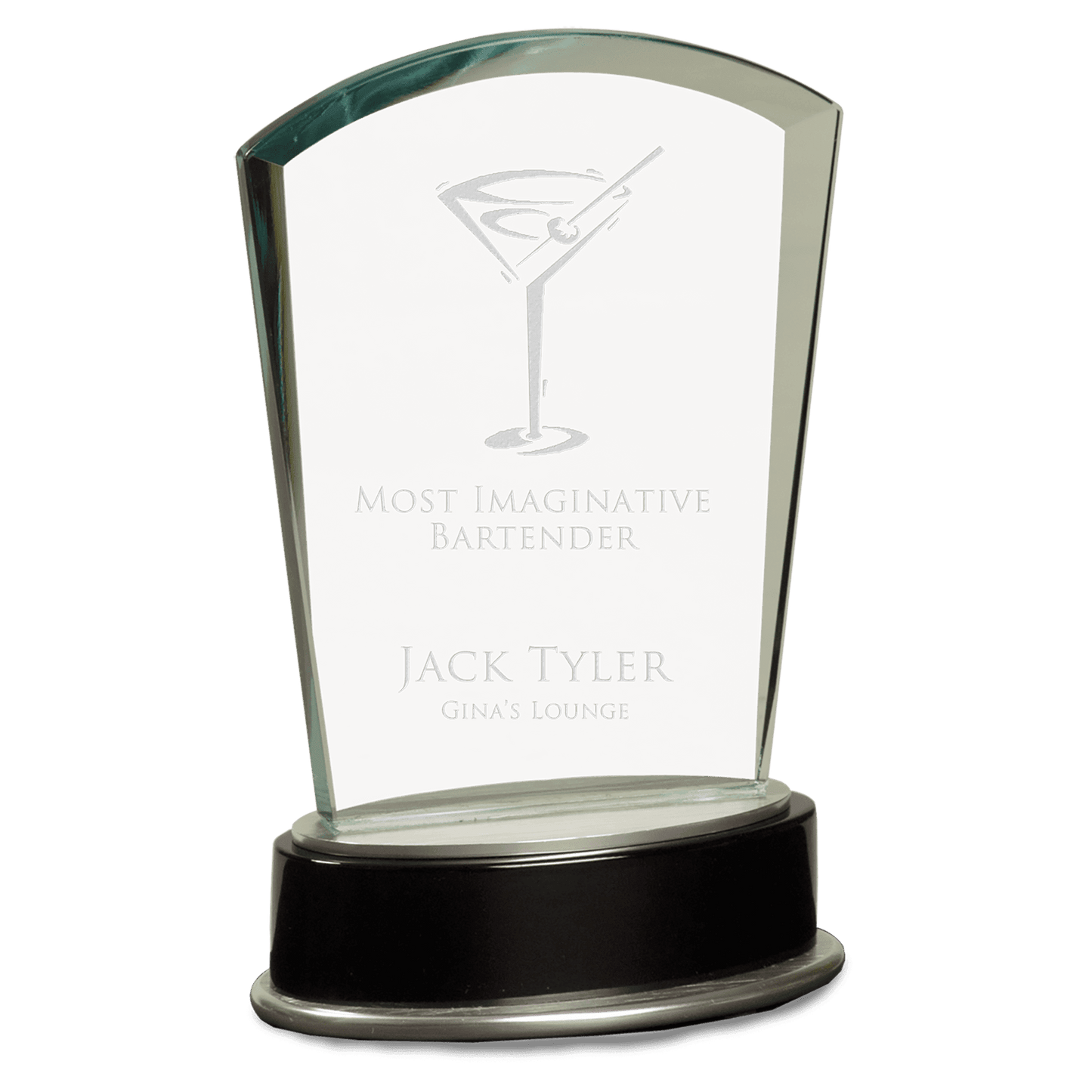 6 3/4" Jade Fan Metro Glass with Silver and Black Piano Finish Base