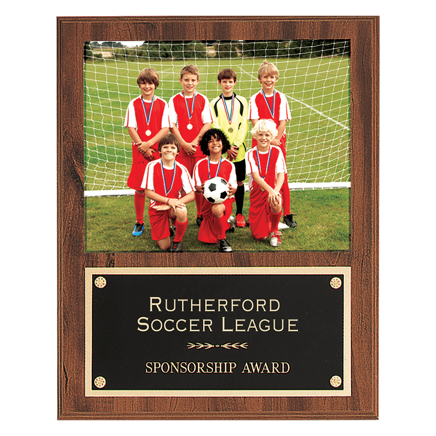 12" x 15" American Walnut Finish Photo Plaque with Black Brass Plate-Holds 8" x 10" Photo