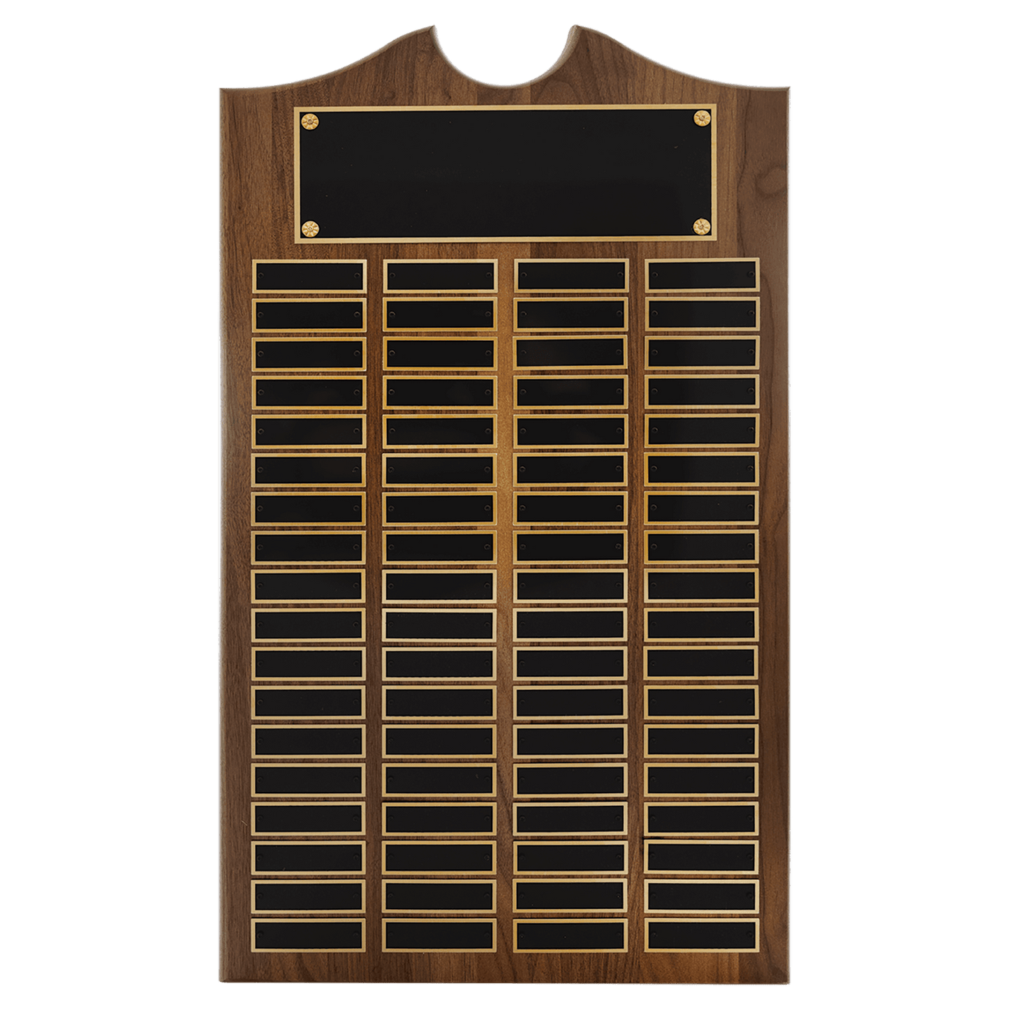 14" x 25" American Walnut Roster Plaque w/ 72 Plates