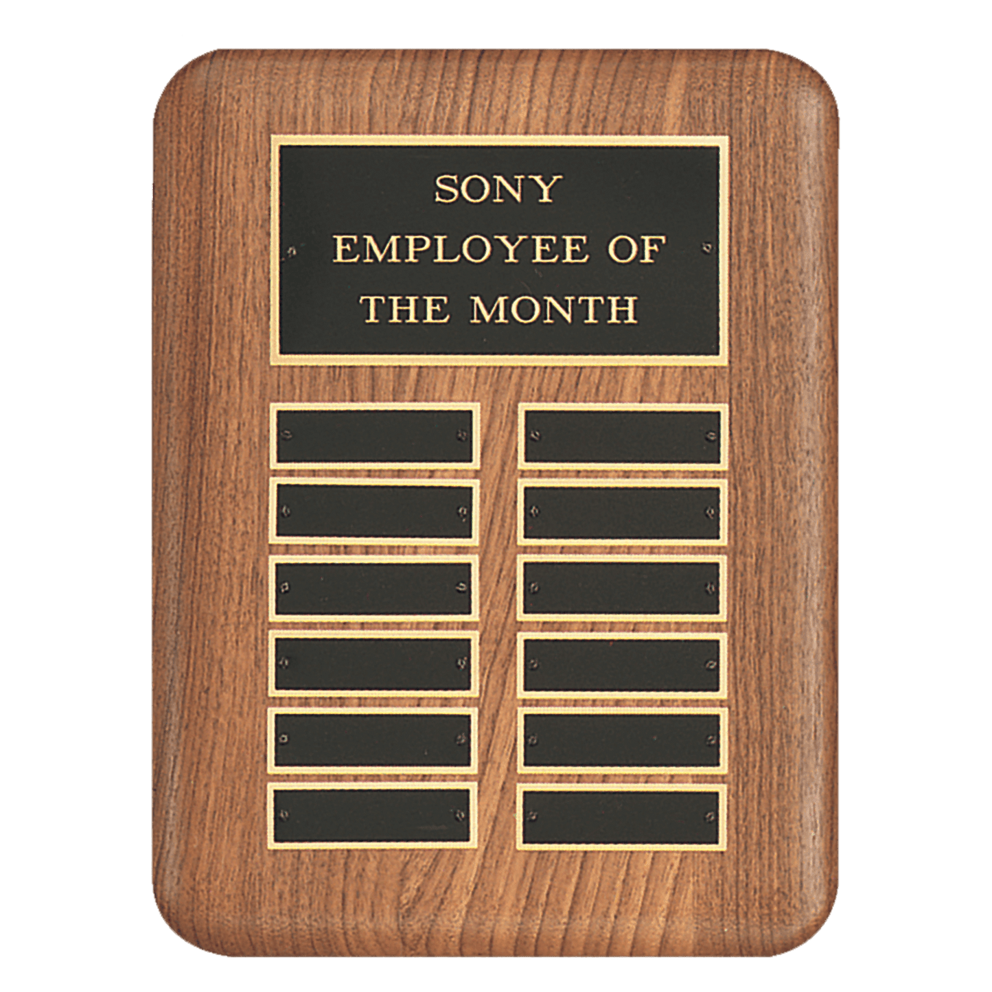 11" x 15" /Plates 7/8" x 2 3/4" American Walnut 24 Plate Perpetual Plaque with Black Brass Header Plate