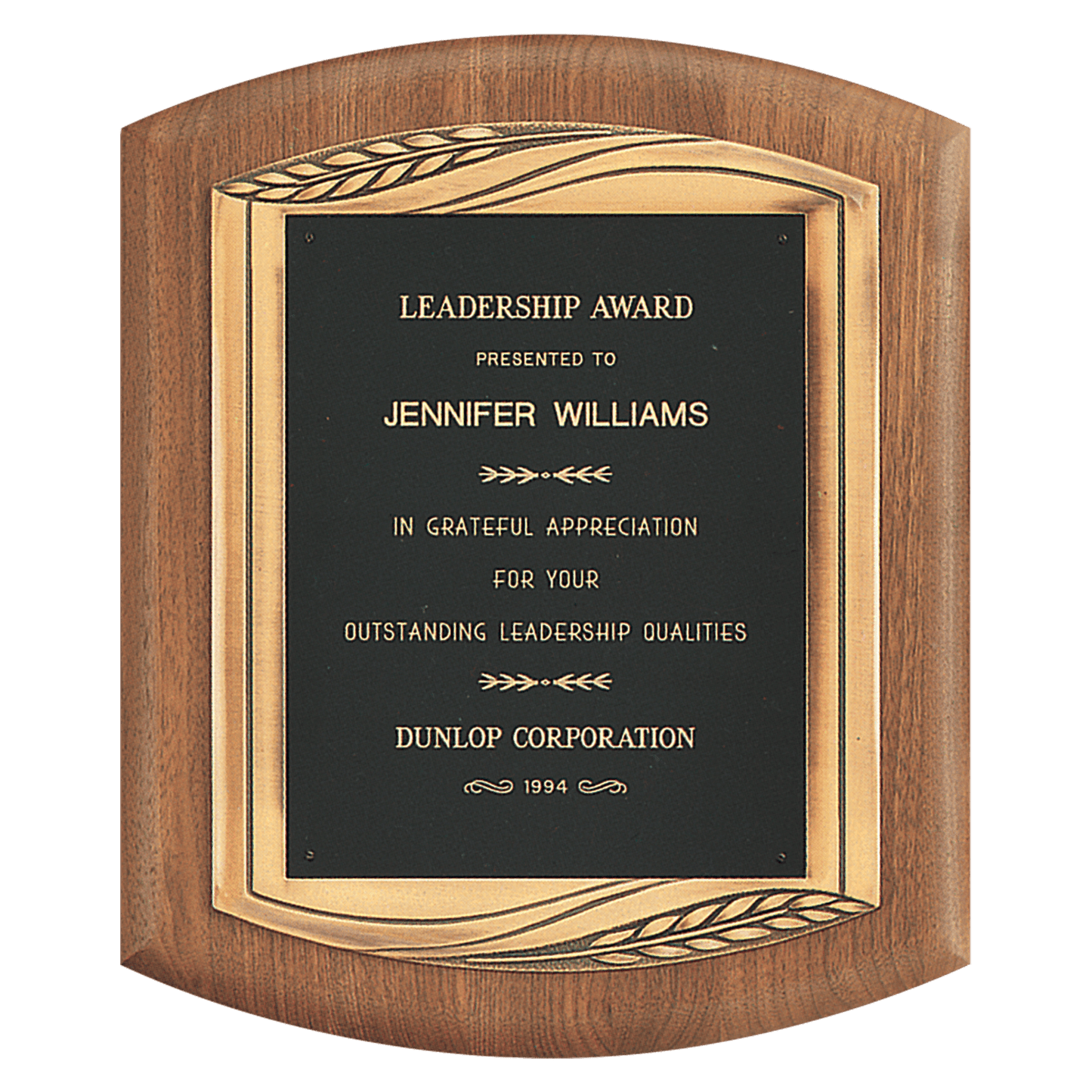 11 1/2" x 14" American Walnut Plaque with Antique Bronze Finish Frame Casting and Black Laserable Brass Personalization Plate