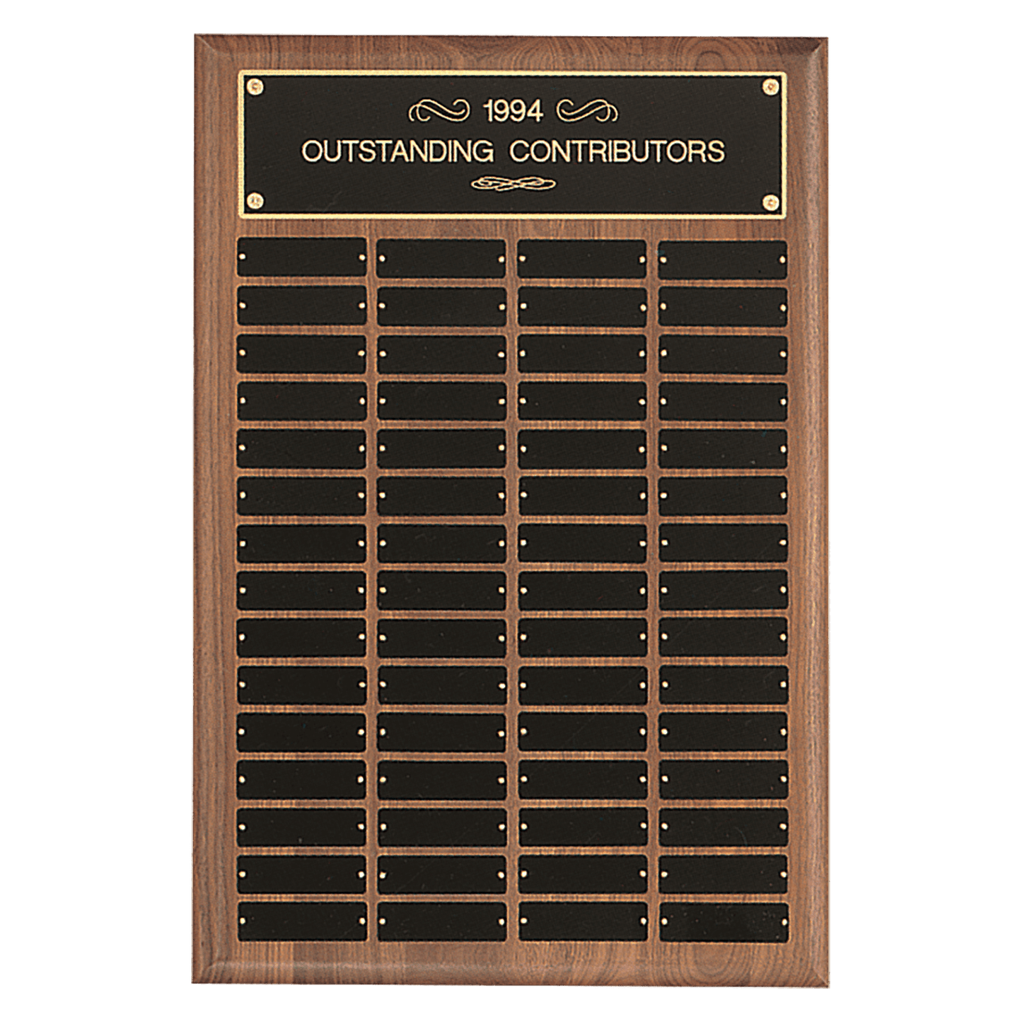 9" x 12"/Plates 1" x 3 1/4" American Walnut 12 Plate Perpetual Plaque with Black Brass Plates