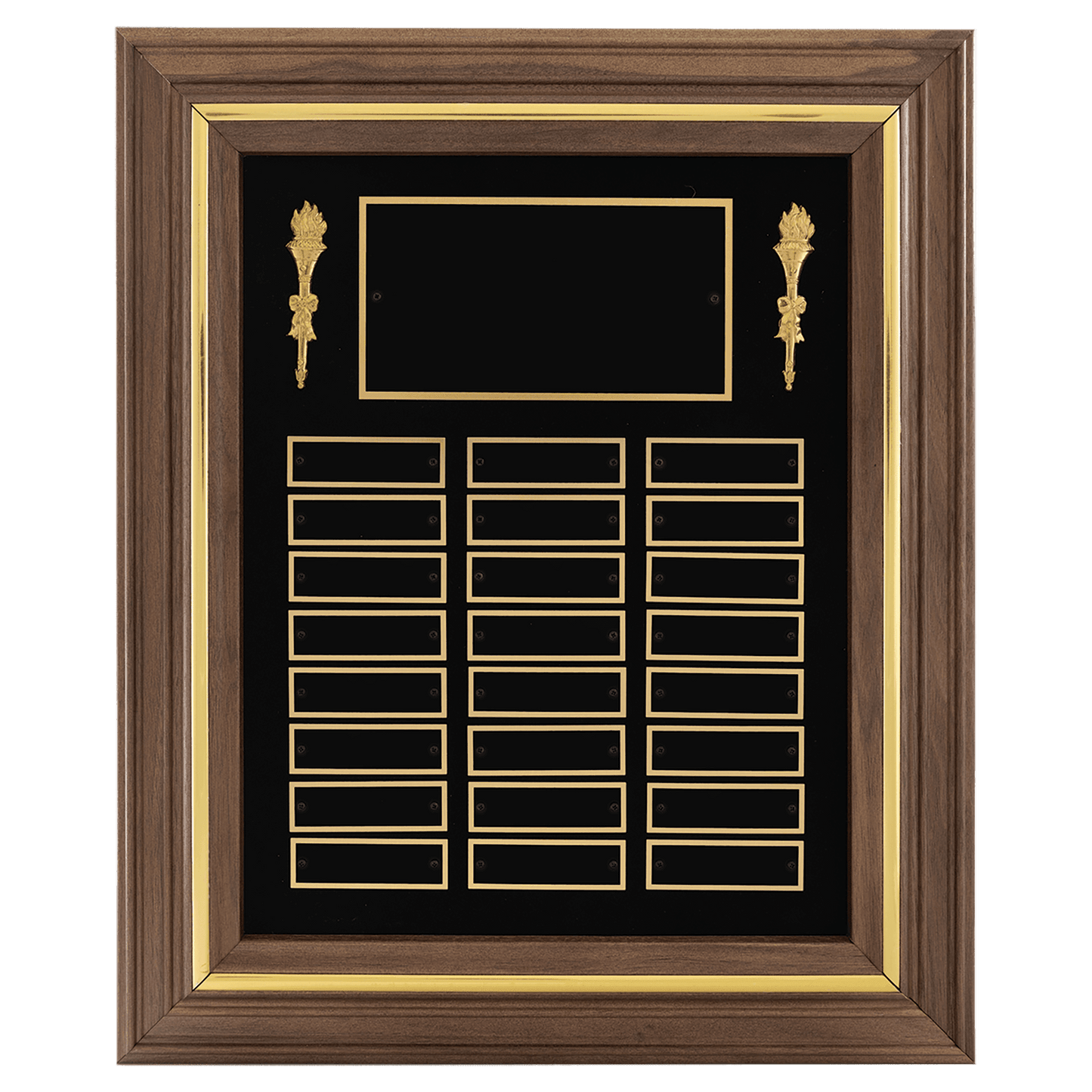 15" x 18"/Plates 7/8" x 2 3/4" American Walnut 24 Plate Perpetual Plaque with Black Brass Plates