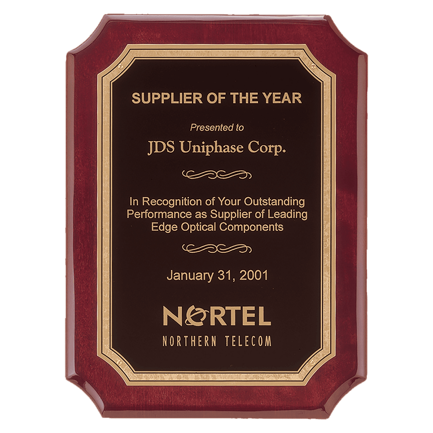 11" x 15" Airflyte Rosewood Piano Finish Plaque with Gold Border LaserFX Plate