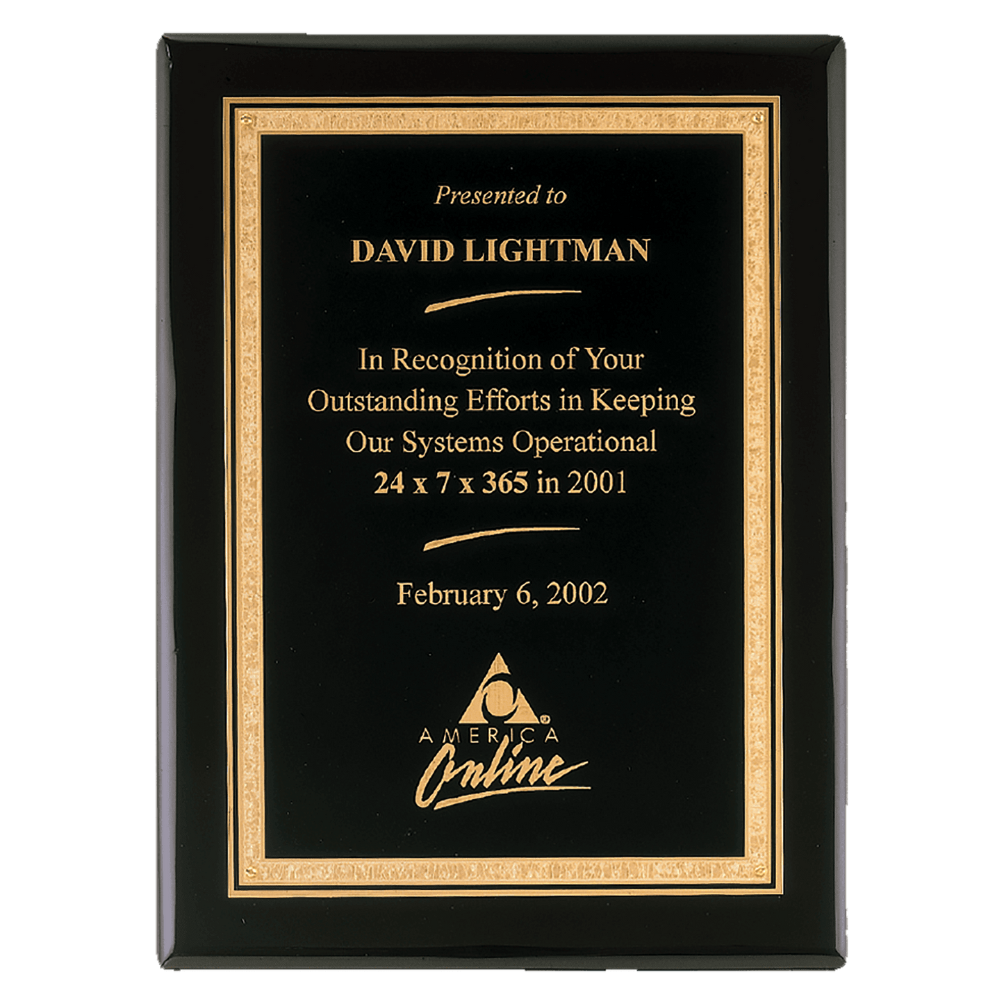 11" x 14" Airflyte Premium Black Piano Finish Plaque with Gold Florentine Border LaserFX Plate