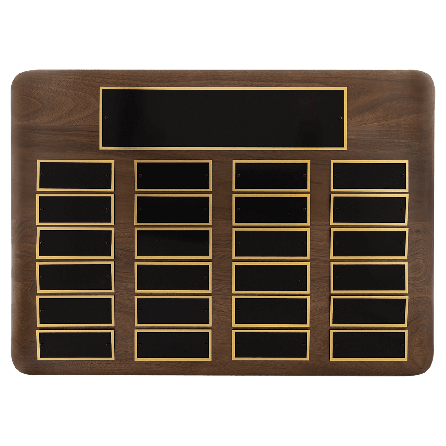 15" x 21"/Plates 1 1/2" x 3 3/4" American Walnut 24 Plate Perpetual Plaque with Black Brass Plates