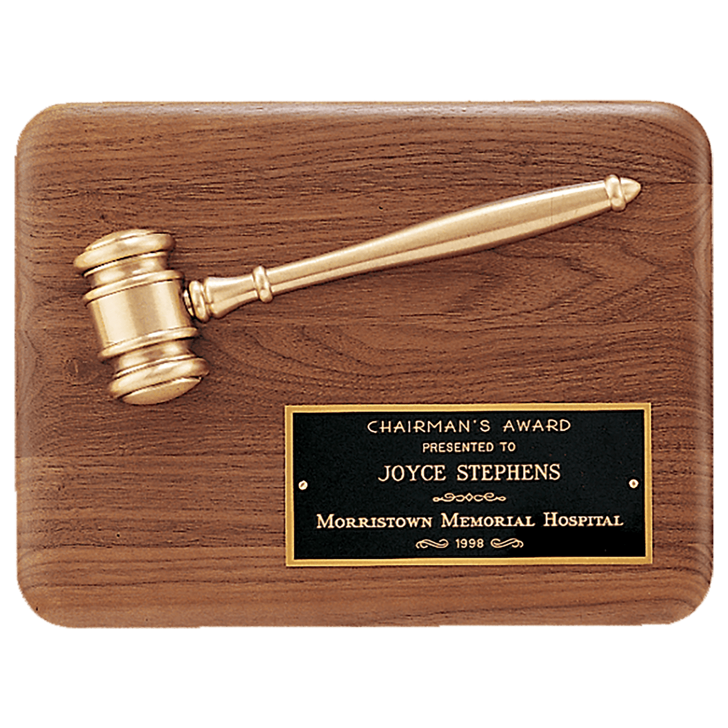 Solid 9" x 12" Walnut Plaque with Antique Bronze Half Gavel