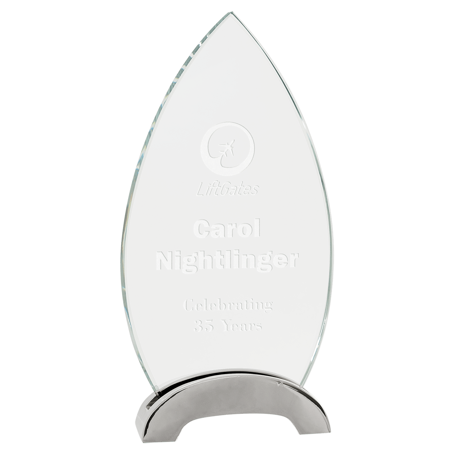 8 1/2" Oval Platinum Glass with Arch Metal Base