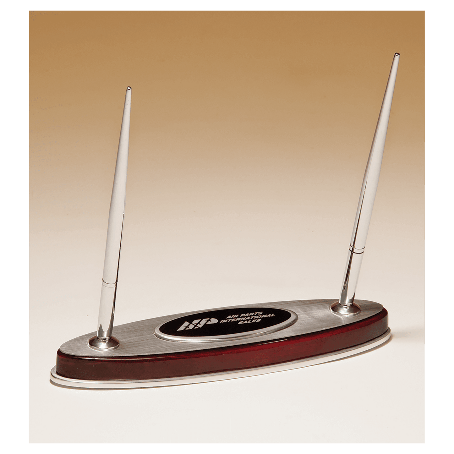 6 1/2" x 7 3/8" Rosewood Piano Finish Pen Set with Silver Aluminum Accents