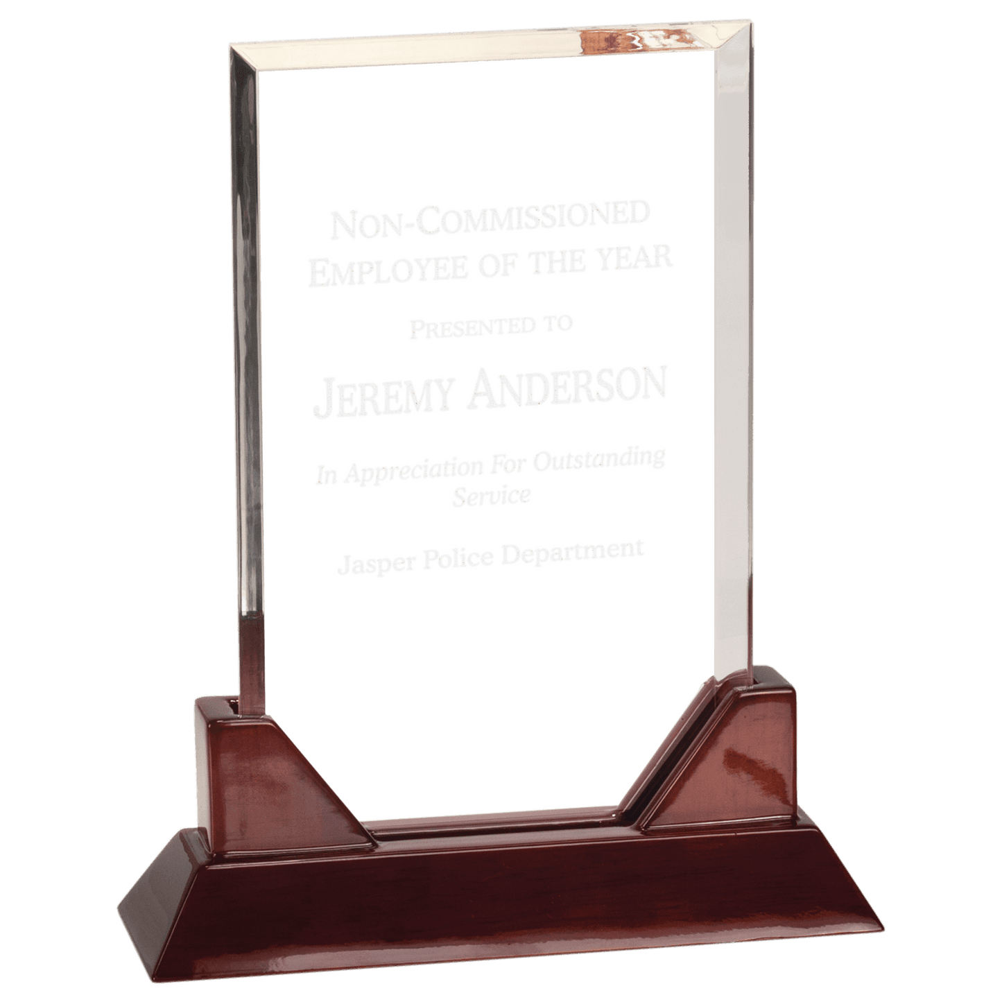 7 3/4" Rectangle Prestige Acrylic with Rosewood Piano Finish Base