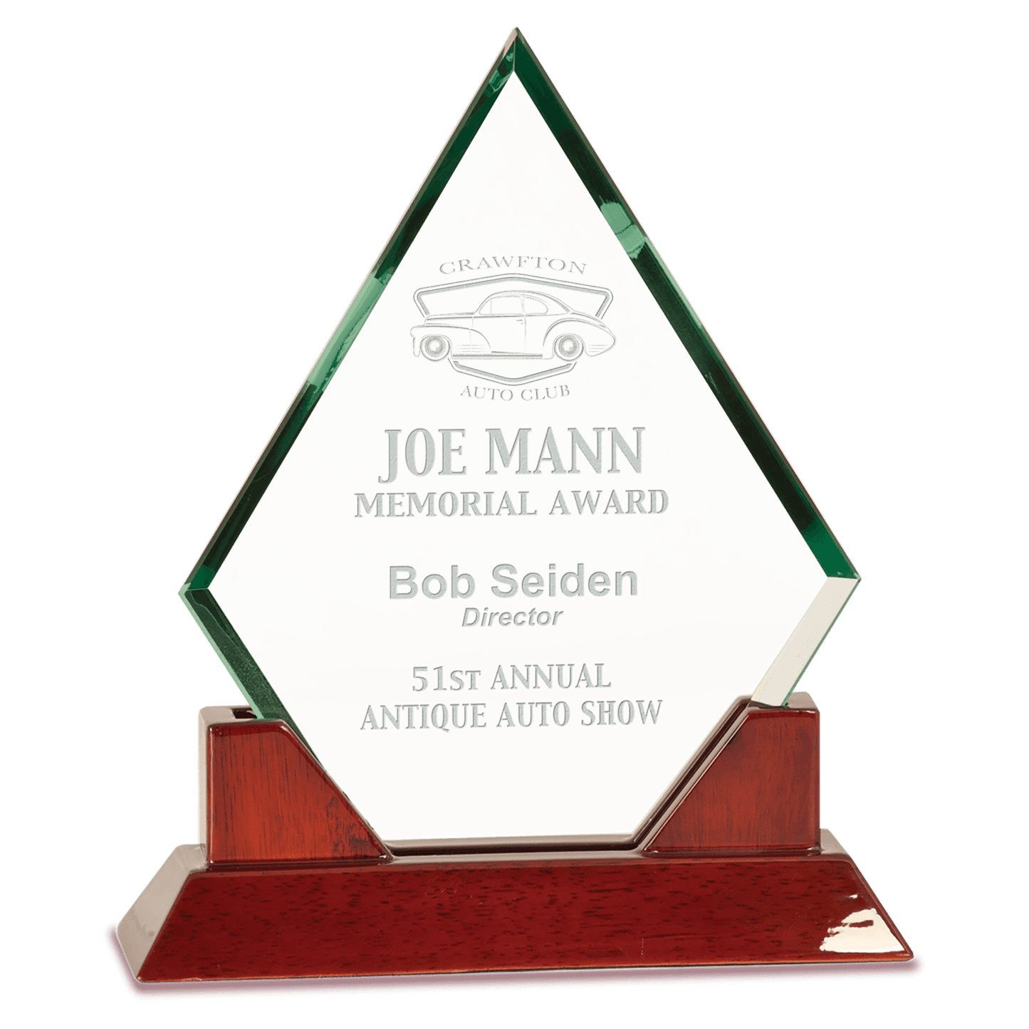 9 1/2" Jade Diamond Prestige Glass with Rosewood Piano Finish Base