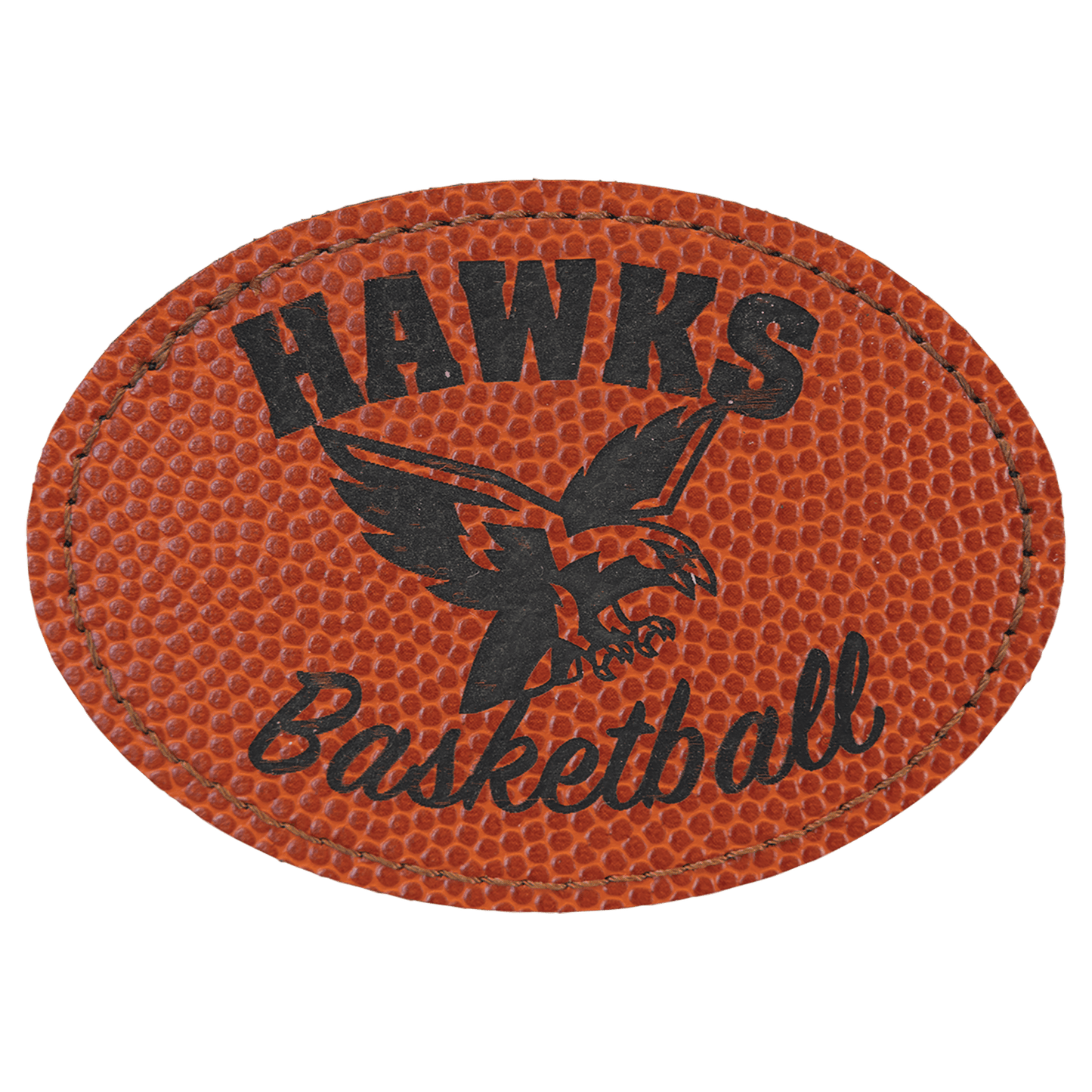 3 1/2" x 2 1/2" Basketball Laserable Leatherette Oval Patch with Adhesive