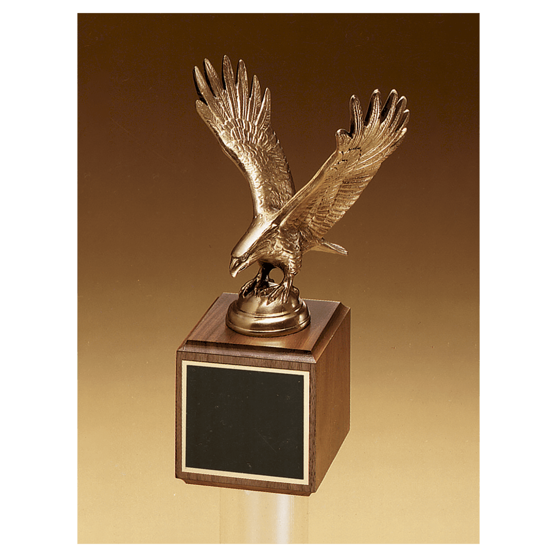 10 3/4" Fully Modeled Antique Bronze Eagle Casting on a Walnut Base with Black Laserable Engraving Plate
