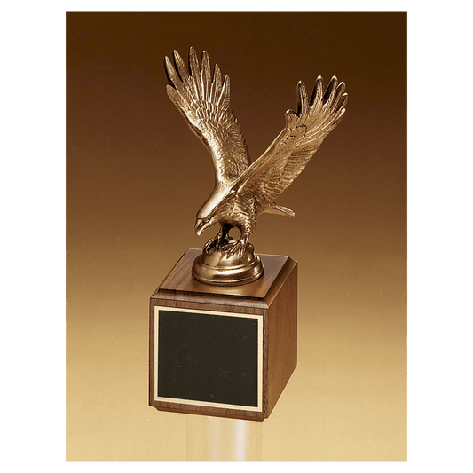 10 3/4" Fully Modeled Antique Bronze Eagle Casting on a Walnut Base with Black Laserable Engraving Plate