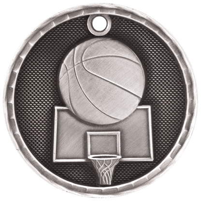 Antique Silver 2" 3D Basketball Medal