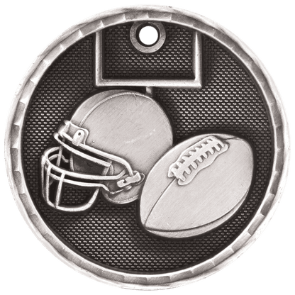 Antique Silver 2" 3D Football Medal