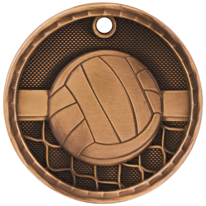 Antique Bronze 2" 3D Volleyball Medal