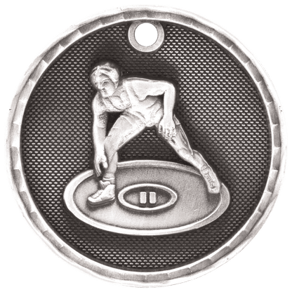 Antique Silver 2" 3D Wrestling Medal