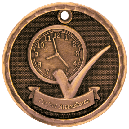 Antique Bronze 2" 3D Perfect Attendance Medal